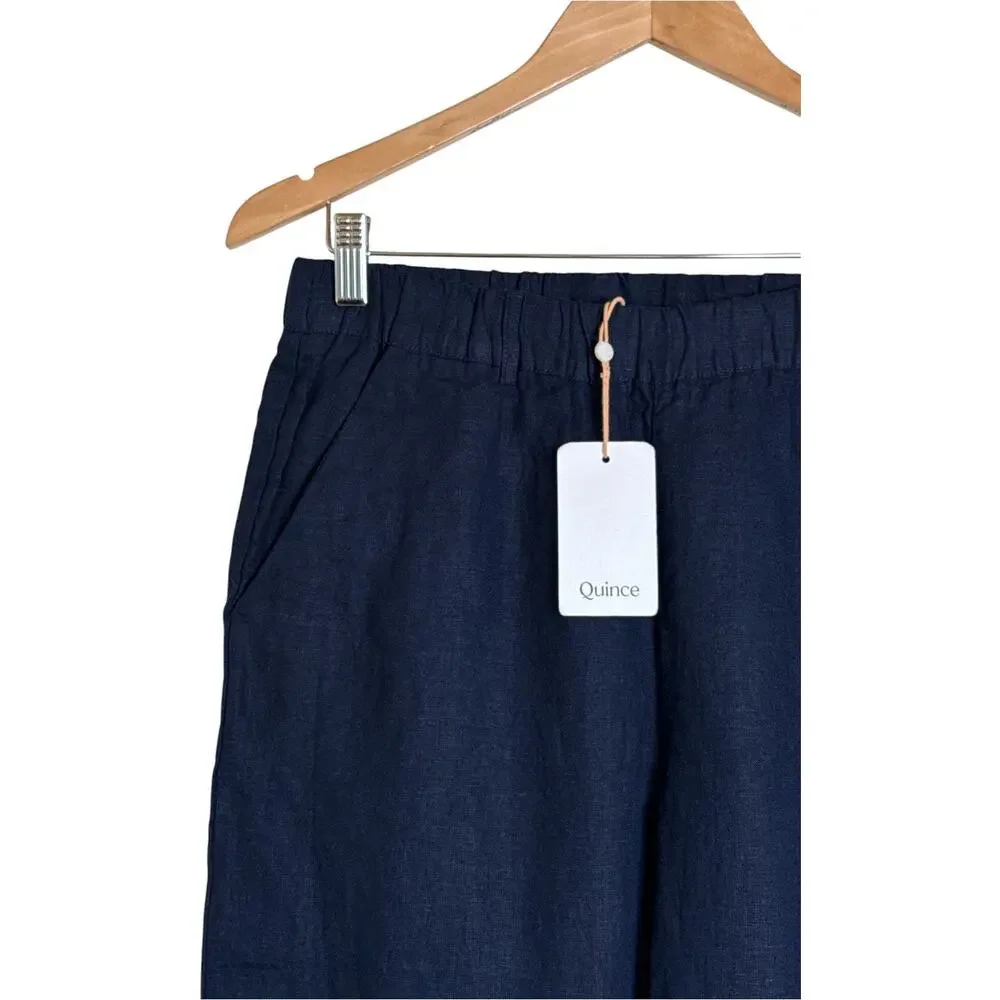 NWT Quince 100% Linen Relaxed Fit Pants Deep Navy Small 25” Inseam